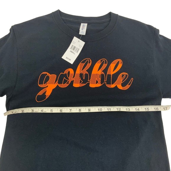 Gobble Spell Out Women’s Fall Black Orange Long Sleeve T-Shirt - Picture 8 of 9